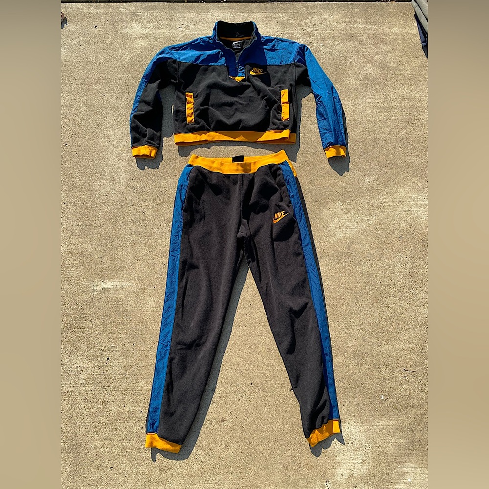 Nike Blue And Orange Polar Fleece Half Zip Sweatshirt & Pants Set